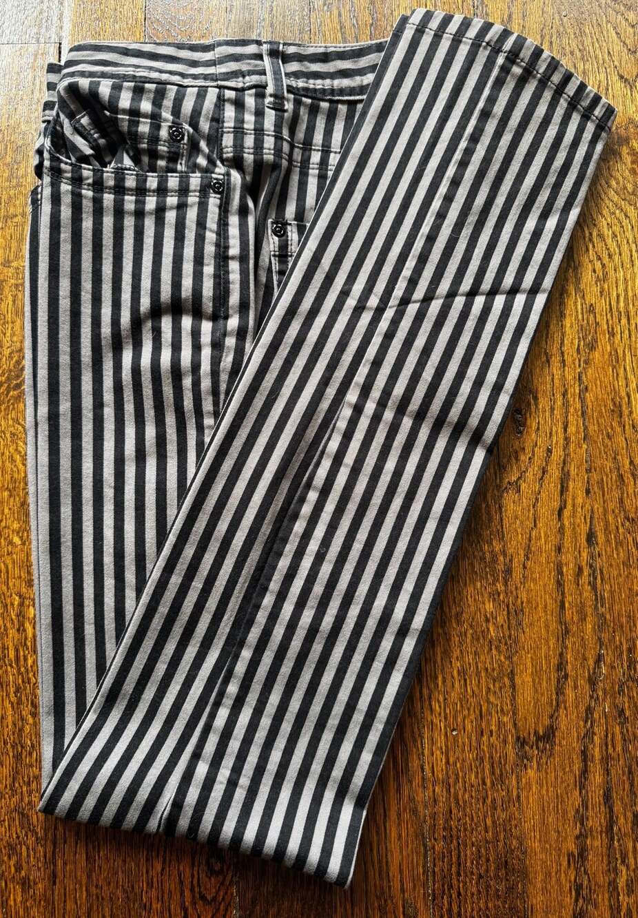 VINTAGE ‘00s H&M Divided Black & Grey Striped Sz 10 SKINNY LOW-RISE PANTS PUNK